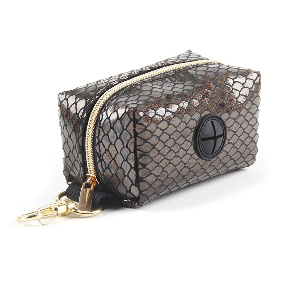 Dog Poop Bag Holder with Leash Attachment, Snake Print