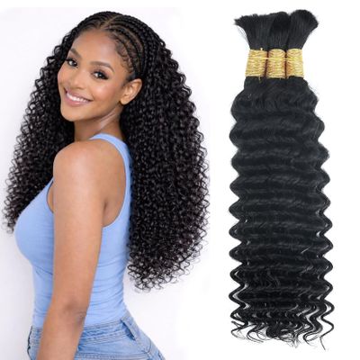 Human Braiding Hair for Boho Braids, 20-Inch, Deep Wave, 3 Bundles/Pack