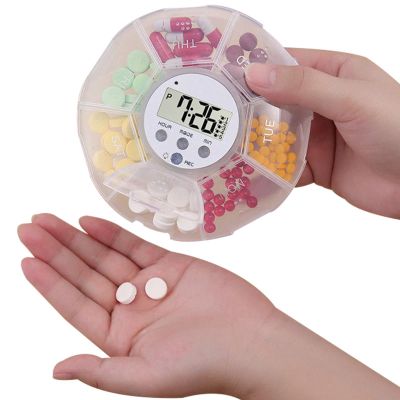 Smart Pill Dispenser with Timer, Alarm, LED Light, 7 Compartments