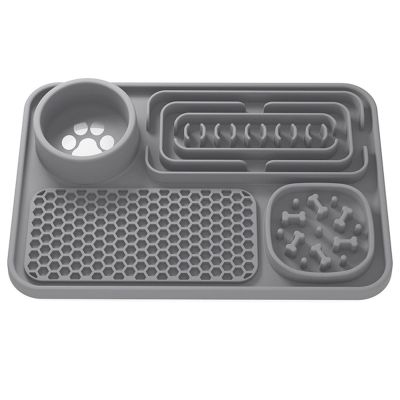 Dog Lick Mat, Large Silicone Lick Tray with Spiky Texture, Non-Slip Suction Cup, Dishwasher-Safe, Gray