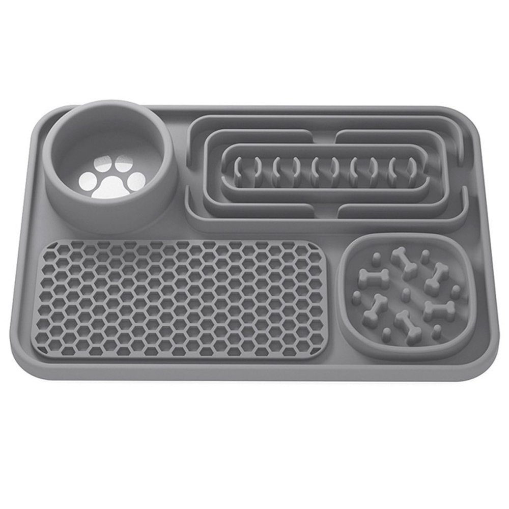 Dog Lick Mat, Large Silicone Lick Tray with Spiky Texture, Non-Slip Suction Cup, Dishwasher-Safe, Gray