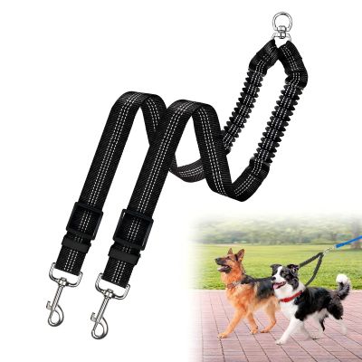 Double Dog Leash for 2 Dogs, 360° Tangle-Free, Adjustable, Black