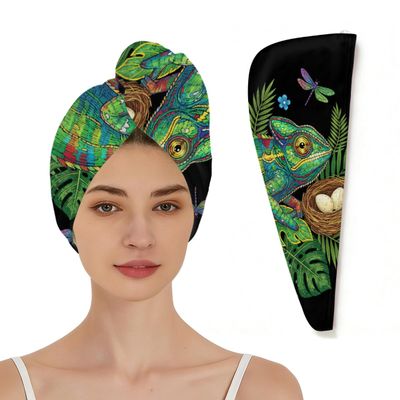 Chintiz Microfiber Hair Towel for Women, Tropical Chameleon