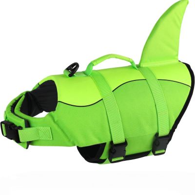 Racocou Shark Dog Life Jacket, High-Buoyancy Swim Vest with Removable Front Float and Rescue Handle, Green, XS