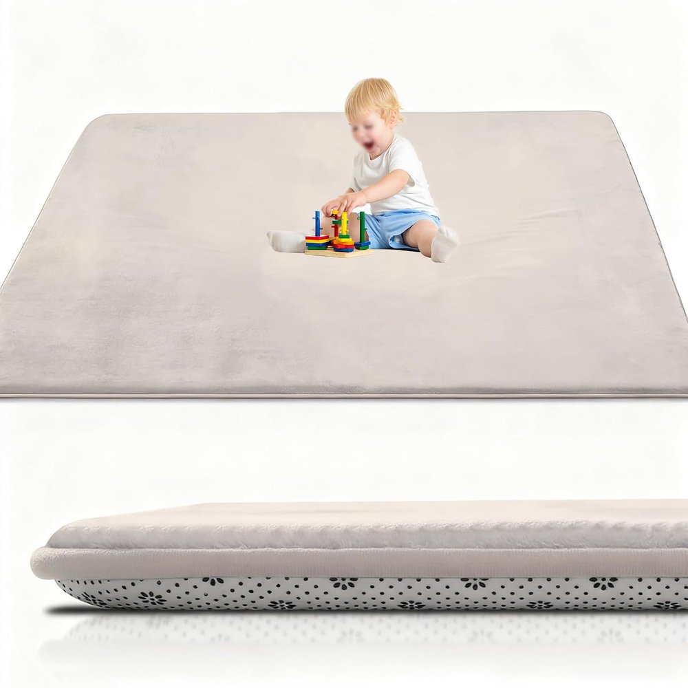 Foldable Baby Play Mat, 190 x 190 cm, Cream, 2 cm Thick, Non-Slip