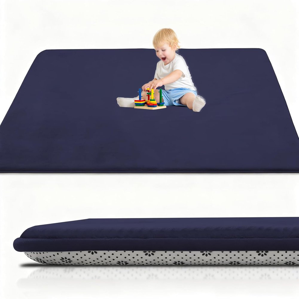 Foldable Baby Crawling Mat, 100 x 120 cm, Dark Blue, 2 cm Thick, Non-Slip