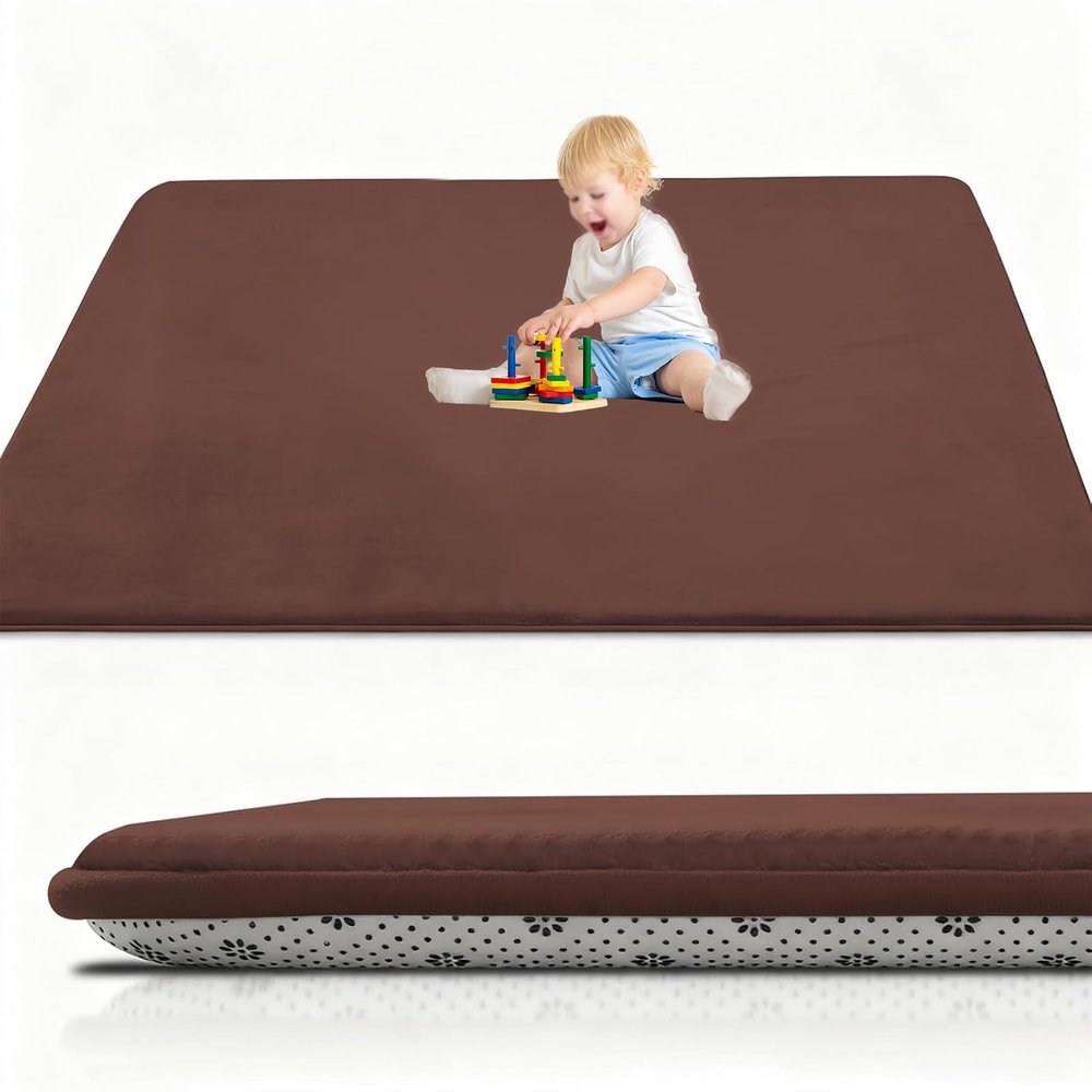 Foldable Baby Crawling Mat, 120 x 250 cm, Brown, 2 cm Thick, Non-Slip