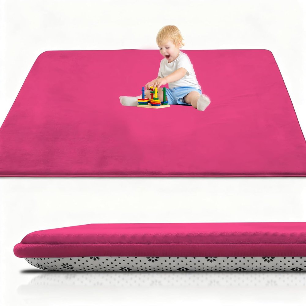 Foldable Baby Crawling Mat, 120 x 220 cm, Rose Red, 2 cm Thick, Non-Slip