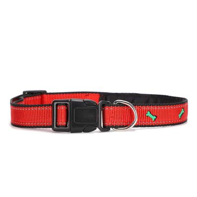 Adjustable Reflective Nylon Safety Collar for Dogs and Cats with Safety Buckle (Red)