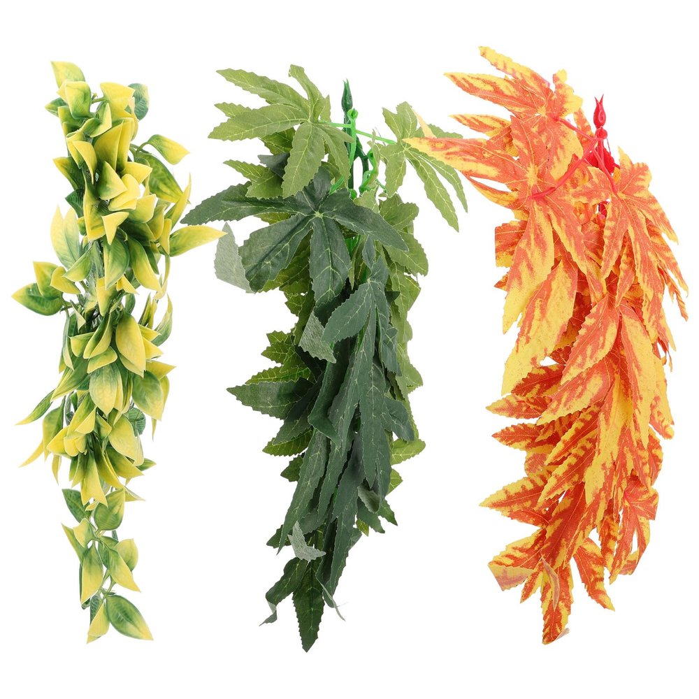 IMIKEYA Artificial Plants, 3-Piece Set, Flexible Plastic Decor for Aquariums and Reptile Terrariums