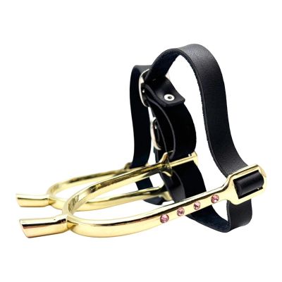 FewNvWa 2-Piece Gold Horse Spurs with Boot Straps and Rhinestone Details