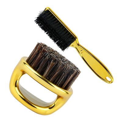 Gold Barber Brush with Ring Handle for Beard and Hair, 2-Piece Set