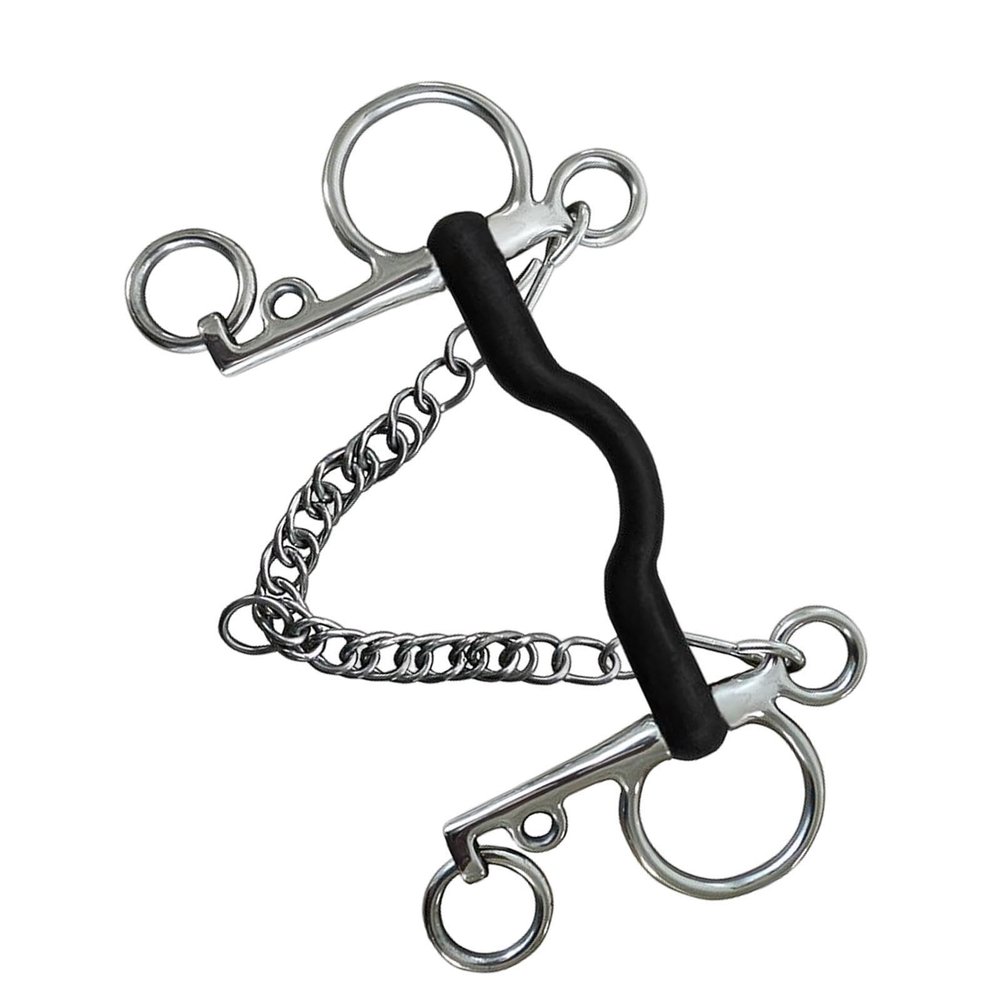 QUXVUIS Stylish Stainless Steel Bit with Copper Mouthpiece and Silver Details, Western Bridle with Cheekpieces for Competitions, Center Roller and Curb Function