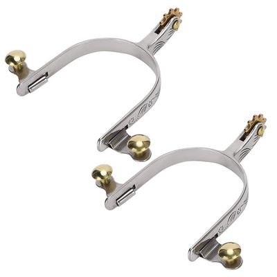 ZenithAur Compact Stainless Steel Horse Spurs with Classic Brass Rowel, Pair