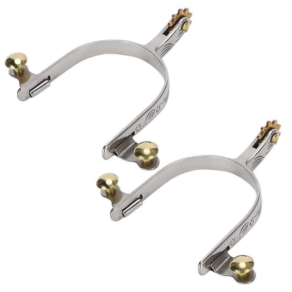 ZenithAur Compact Stainless Steel Horse Spurs with Classic Brass Rowel, Pair