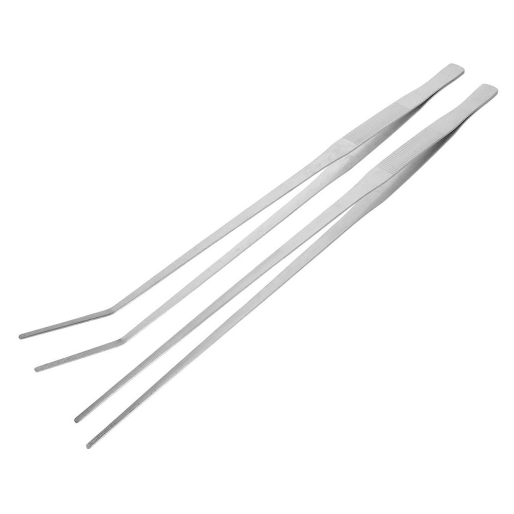 Didiseaon 2-Pack Long Stainless Steel Feeding Tongs for Reptiles and Aquariums, Straight and Curved Tips, Silver