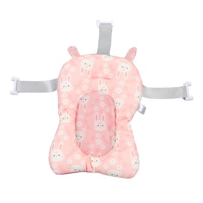Nosqew Baby Bath Mat, Soft, Quick-Drying, Lightweight, Non-Slip, Bath Cushion with Pillow Support for Newborns and Toddlers, Polyester-Cotton, 5 (Pink)