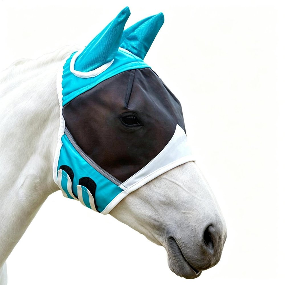 Fly Mask for Horses, Breathable Mesh, Half Face, with Ears, Elastic UV Strap