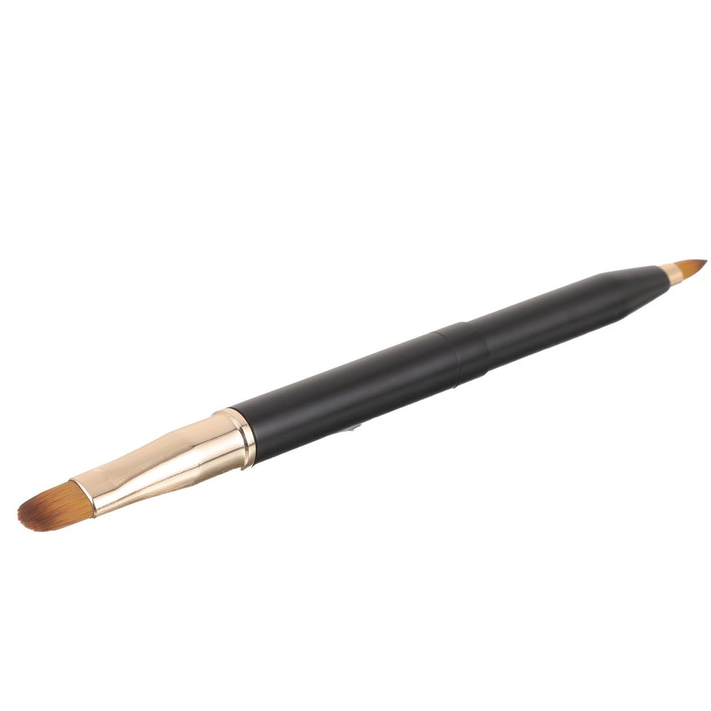 Double-Ended Lip Brush for Women, Metal, Black, Portable