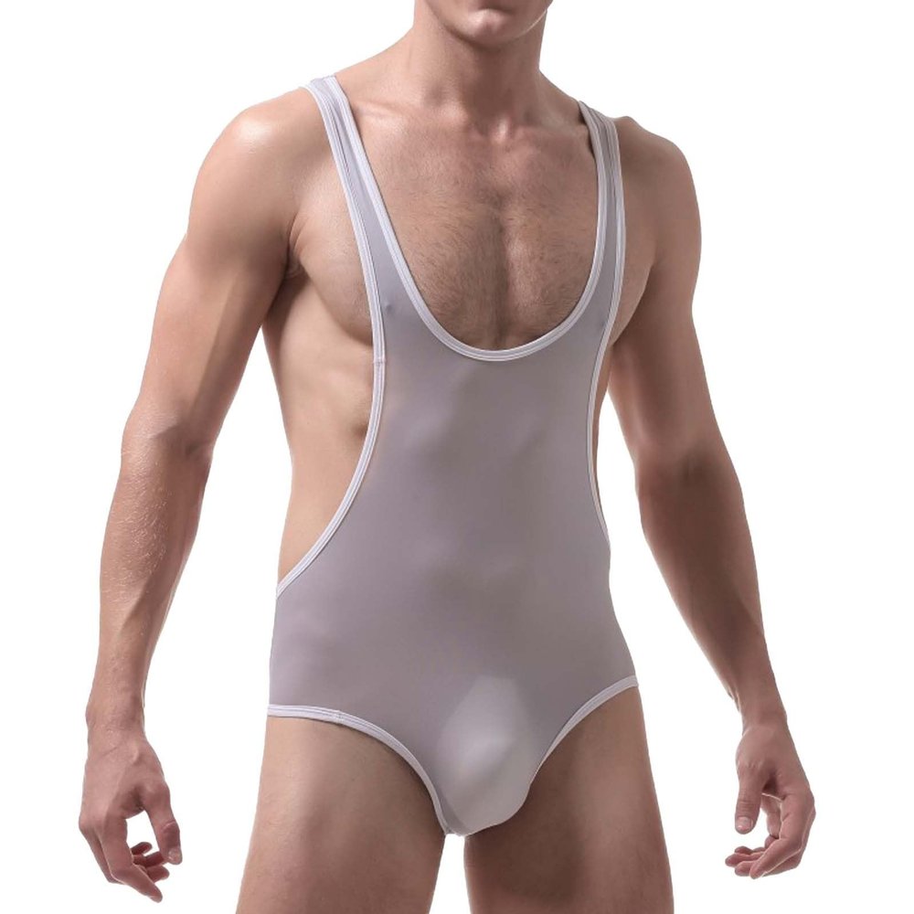 DASONLUE Men's Shiny Ice Silk Transparent String Bodysuit