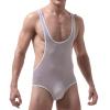 DASONLUE Men's Shiny Ice Silk Transparent String Bodysuit view 1
