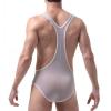 DASONLUE Men's Shiny Ice Silk Transparent String Bodysuit view 3