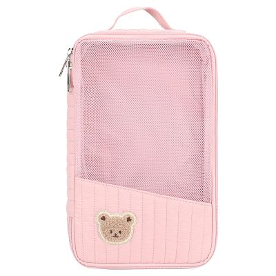 Introti Baby Diaper Storage Bag with Cute Bear Embroidery, Portable, Lightweight, Mesh Fabric, Nursery Use, Travel-Friendly Baby Shower Gift
