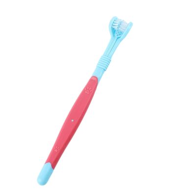Long-Handle Triple-Head Pet Toothbrush for Dogs and Cats