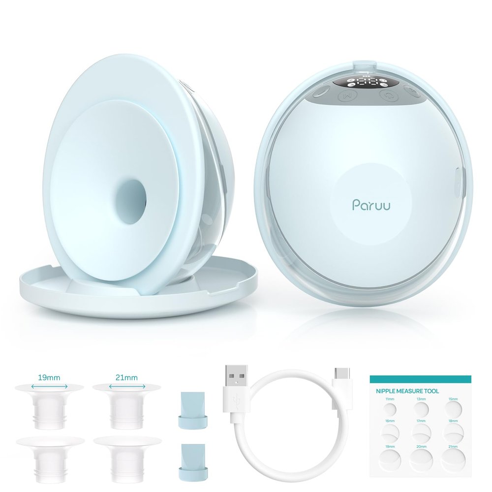 Paruu P20 Wearable Electric Breast Pump, 4 Modes, 12 Levels, Double-Sealed Flange, Light Green