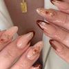 Ceboic 24-Piece Almond French Press-On Nails, Medium, Red Rhinestones and Gold Flowers view 1