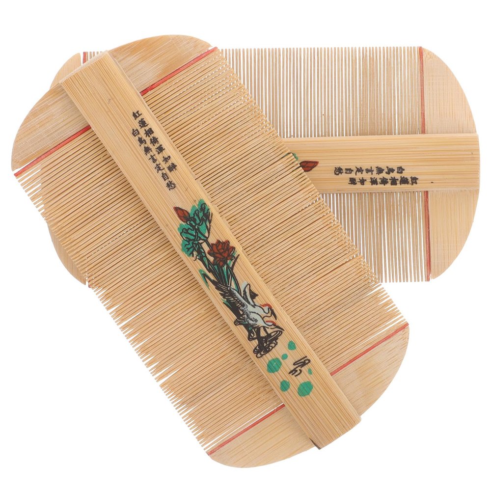 Alipis Double-Sided Fine-Tooth Bamboo Hair Comb, 2-Pack, for Scalp Cleaning, Easy Use, and Travel, Random Style