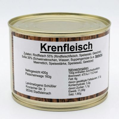 Schler’s Canned Horseradish Beef 400 g | Franconian Specialty | 160 g Meat Weight