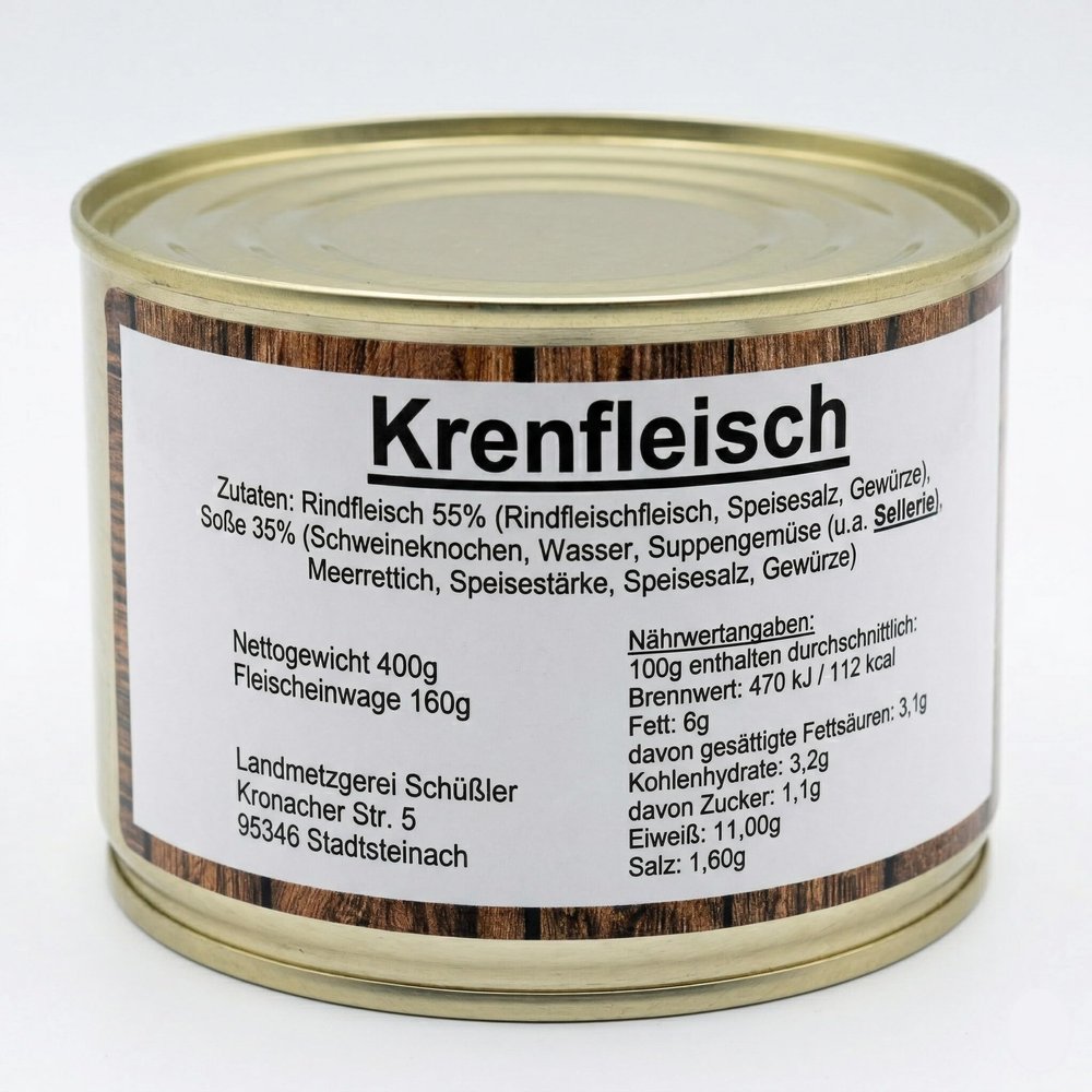 Schler’s Canned Horseradish Beef 400 g | Franconian Specialty | 160 g Meat Weight
