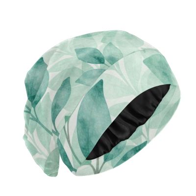 siphylline Satin Sleep Cap, Green Watercolor Branches and Leaves