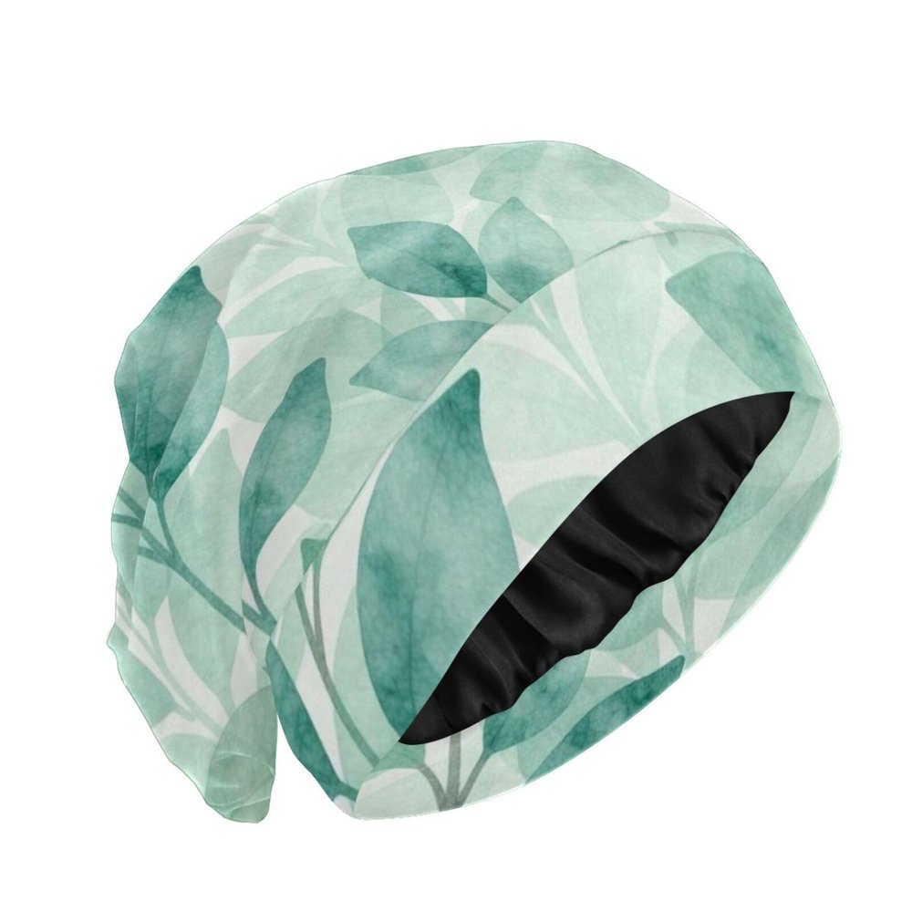siphylline Satin Sleep Cap, Green Watercolor Branches and Leaves