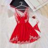 Genrico Sexy Mesh Lingerie Nightwear for Men, Women's Boudoir Nightwear, Sexy Women's Lingerie, Lace Babydoll with Robe, Red, Medium view 2