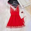 Genrico Sexy Mesh Lingerie Nightwear for Men, Women's Boudoir Nightwear, Sexy Women's Lingerie, Lace Babydoll with Robe, Red, Medium view 4