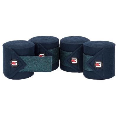 START Glitter Horse Bandages, 4-Piece Set, Fleece, Hook-and-Loop Closure, Storage Bag, Dark Blue, 400 cm