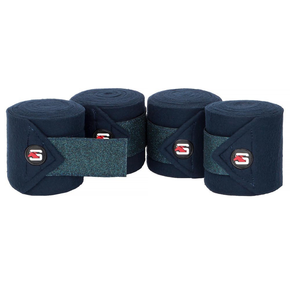 START Glitter Horse Bandages, 4-Piece Set, Fleece, Hook-and-Loop Closure, Storage Bag, Dark Blue, 400 cm