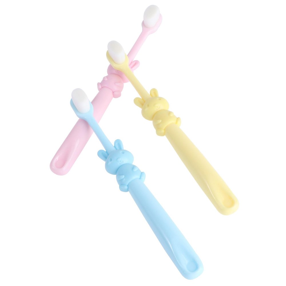 BIUDECO 3-Pack Manual Toothbrushes for Babies and Children, Soft Bristles, Cute Rabbit Design