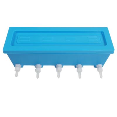 Alomejor Livestock Feeder, 5 Nipples, 8 L Capacity, for Cattle, Sheep and Pigs, Blue, 20.5 x 6 x 6.7 in