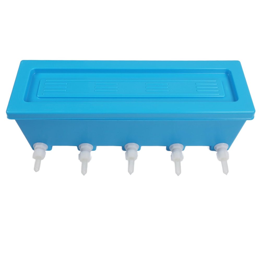 Alomejor Livestock Feeder, 5 Nipples, 8 L Capacity, for Cattle, Sheep and Pigs, Blue, 20.5 x 6 x 6.7 in