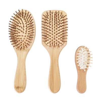 3-Piece Bamboo and Wood Hair Brush Set, Medium Oval, Medium Square and Small Oval