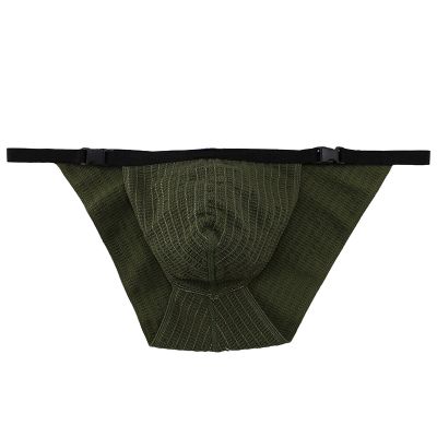 Men's T-Shape Mesh Underwear with Double-Open Cut, Army Green, XL