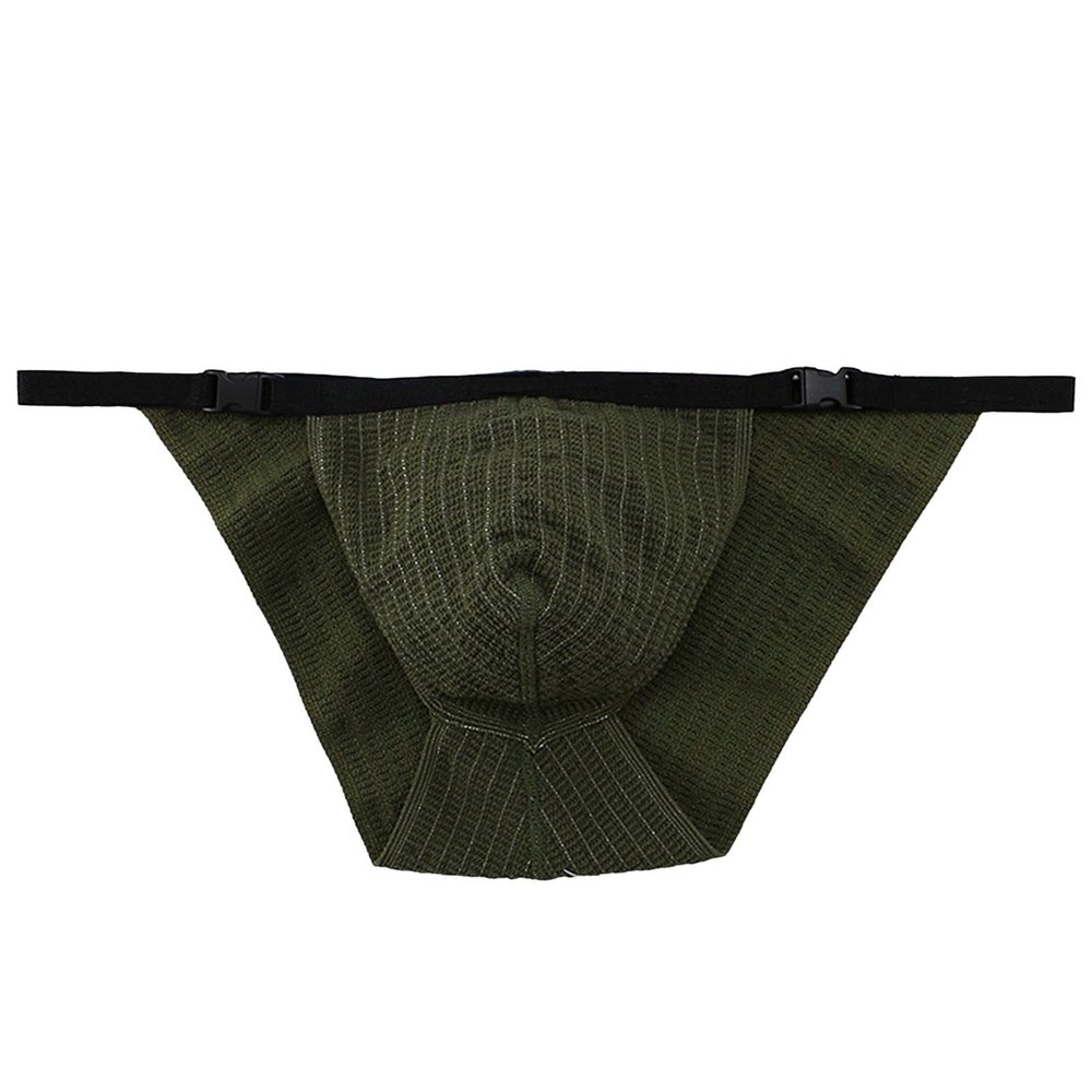 Men's T-Shape Mesh Underwear with Double-Open Cut, Army Green, XL