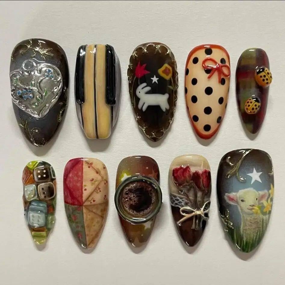 Handmade Vintage Nail Press with Mosaic, Floral and Painted Landscape Details (Y7)
