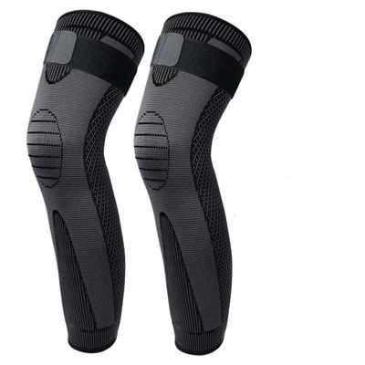 NDSJAIE Compression Leg Sleeves, 1/2 Pcs, Full-Leg Compression Sleeves with Straps, Unisex, Long, for Running, Basketball, Soccer and Cycling, Black-2Pcs, L
