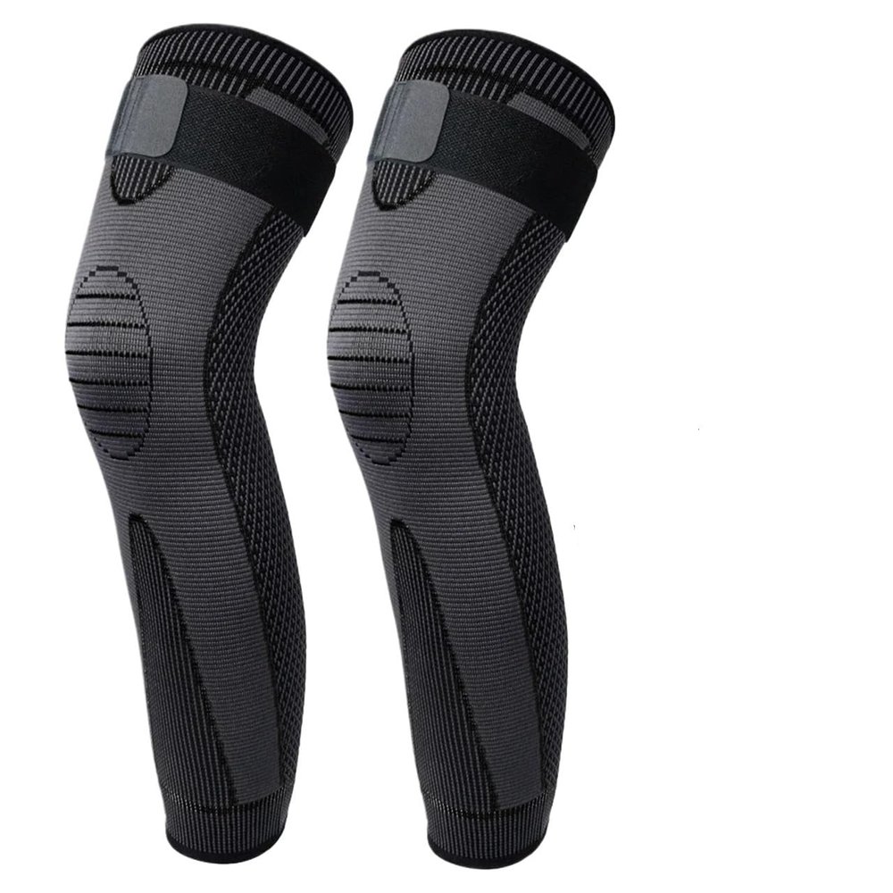 NDSJAIE Compression Leg Sleeves, 1/2 Pcs, Full-Leg Compression Sleeves with Straps, Unisex, Long, for Running, Basketball, Soccer and Cycling, Black-2Pcs, L