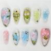 Cosblisvia 30-Piece Blue-Green Floral Press-On Nails, Short Fake Nails view 1