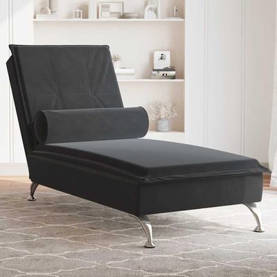 Lumanois Massage Chaise Lounge with Neck Roll, Black Velvet, 14.65 kg, 379455